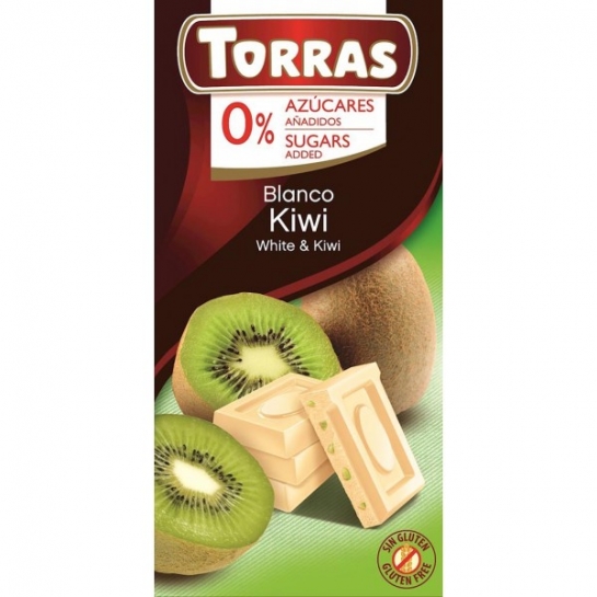 CZEKOLADA BIAŁA Z KIWI BEZ CUKRU 75G TORRAS