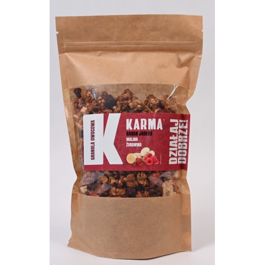 GRANOLA OWOCOWA - BANAN, JABŁKO, MALINA, ŻURAWINA 400G KARMA